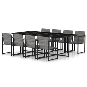 vidaXL, vidaXL 9-tlg. Garten-Essgruppe mit Kissen Poly Rattan Grau, 