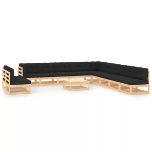 vidaXL, vidaXL 12-tlg. Garten-Lounge-Set mit Anthrazit Kissen Kiefernholz, vidaXL 12-tlg. Garten-Lounge-Set mit Kissen Massivholz Kiefer
