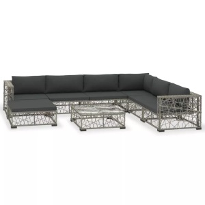 Diverse Hardware, 8-tlg. Garten-Lounge-Set mit Auflagen Poly Rattan Grau