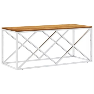 vidaXL, vidaXL Couchtisch Edelstahl und Massivholz Akazie, vidaXL Couchtisch Edelstahl und Massivholz Akazie