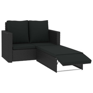 vidaXL, vidaXL 2-tlg. Garten-Lounge-Set mit Kissen Poly Rattan Schwarz, 