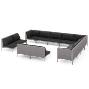 vidaXL, vidaXL 12-tlg. Garten-Lounge-Set mit Auflagen Poly Rattan Dunkelgrau, 