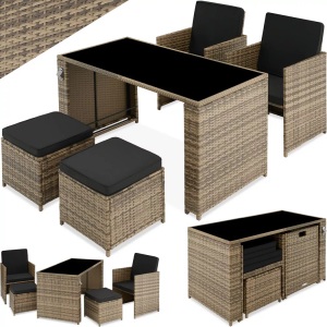 TecTake, Rattan-Sitzgruppe Palermo Rattan-Sitzgruppe Palermo, Tectake - Rattan Sitzgruppe Palermo 2+2+1, 5 Stücke, Beige