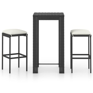 vidaXL, vidaXL 3-tlg. Gartenbar-Set mit Kissen Poly Rattan Schwarz, 