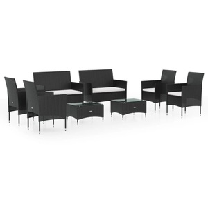 vidaXL, vidaXL 8-tlg. Garten-Lounge-Set mit Auflagen Poly Rattan Schwarz