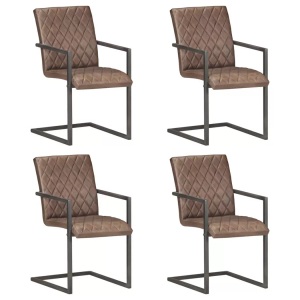 vidaXL, vidaXL Freischwinger 4 Stk. Braun Echtleder, vidaXL Freischwinger 4 Stk. Braun Echtleder