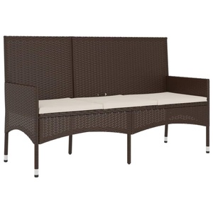 vidaXL, vidaXL Gartenbank 3-Sitzer mit Kissen Braun Poly Rattan