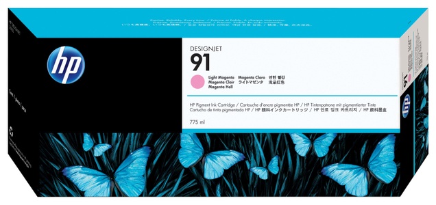 Hp, HP 91 775-ml Tintenpatrone mit pigmentierter Tinte, Helles Magenta, Hewlett Packard Tintenpatrone, hell-rot, Vivera, No.91, C9471A, (775ml)