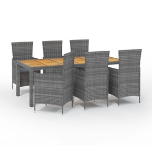 vidaXL, vidaXL 7-tlg. Garten-Essgruppe mit Kissen Poly Rattan Grau, vidaXL 7-tlg. Garten-Essgruppe mit Kissen Poly Rattan Grau