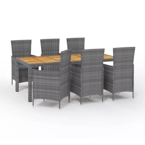 vidaXL, vidaXL 7-tlg. Garten-Essgruppe mit Kissen Poly Rattan Grau, vidaXL 7-tlg. Garten-Essgruppe mit Kissen Poly Rattan Grau