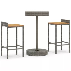 vidaXL, vidaXL 3-tlg. Gartenbar-Set Grau Poly Rattan & Massivholz Akazie