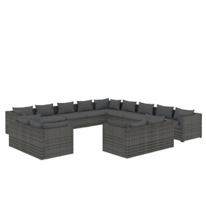 vidaXL, vidaXL 13-tlg. Garten-Lounge-Set mit Kissen Grau Poly Rattan, 