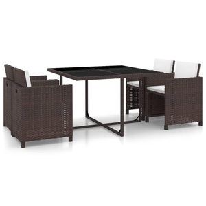 Diverse Hardware, 5-tlg. Garten-Essgruppe mit Auflagen Poly Rattan Braun