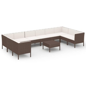 vidaXL, vidaXL 11-tlg. Garten-Lounge-Set mit Auflagen Poly Rattan Braun