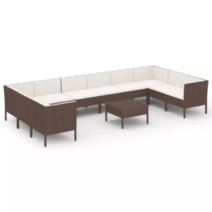 vidaXL, vidaXL 11-tlg. Garten-Lounge-Set mit Auflagen Poly Rattan Braun