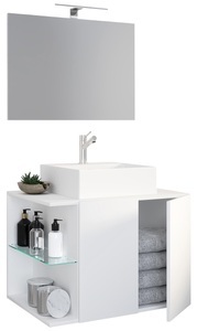 VCM, 3-tlg. Waschplatz Waschtisch Badmöbel Set Waschbecken Spiegel Hausa Drehtür 3-tlg. Waschplatz Waschtisch Badmöbel Set Waschbecken Spiegel Hausa Drehtür, 