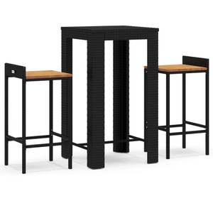 vidaXL, vidaXL 3-tlg. Gartenbar-Set Schwarz Poly Rattan & Massivholz Akazie, 