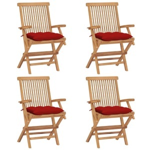 vidaXL, vidaXL Gartenstühle mit Roten Kissen 4 Stk. Massivholz Teak