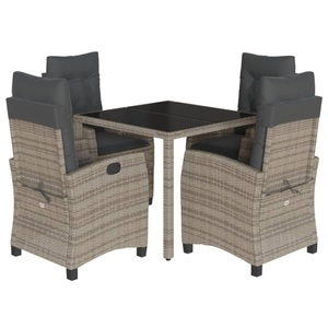 vidaXL, vidaXL 5-tlg. Garten-Essgruppe mit Kissen Grau Poly Rattan, VidaXL - Garten essgruppe poly-rattan, One Size, Grau