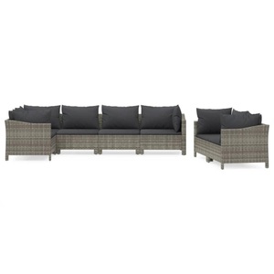 vidaXL, vidaXL 7-tlg. Garten-Lounge-Set mit Kissen Grau Poly Rattan