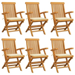 vidaXL, vidaXL Gartenstühle mit Cremeweißen Kissen 6 Stk. Massivholz Teak, vidaXL Gartenstühle mit Creme Kissen 6 Stk. Massivholz Teak