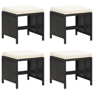vidaXL, vidaXL Gartenhocker 4 Stk. mit Sitzkissen Poly Rattan Schwarz, vidaXL Gartenhocker 4 Stk. mit Sitzkissen Poly Rattan Schwarz