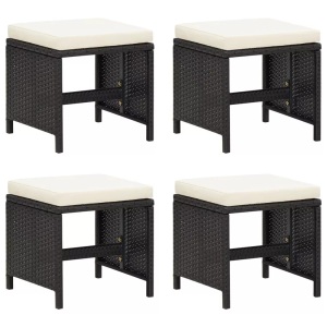vidaXL, vidaXL Gartenhocker 4 Stk. mit Sitzkissen Poly Rattan Schwarz, vidaXL Gartenhocker 4 Stk. mit Sitzkissen Poly Rattan Schwarz