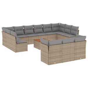 vidaXL, vidaXL 14-tlg. Garten-Sofagarnitur mit Kissen Beige Poly Rattan, vidaXL 14-tlg. Garten-Sofagarnitur mit Kissen Beige Poly Rattan