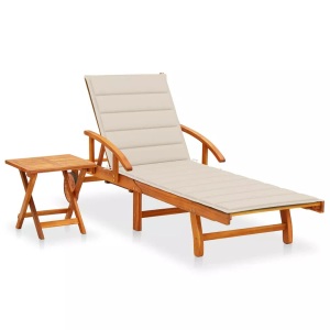 vidaXL, vidaXL Sonnenliege mit Tisch und Auflage Akazie Massivholz, vidaXL Sonnenliege mit Tisch und Auflage Akazie Massivholz
