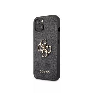 Guess, Guess - iPhone 13 Mini Leder Hardcase Hülle Metall Logo (GUHCP13S4GMGG) - Schwarz / Gold, Guess - Hülle Apple iPhone 13 Mini PU 4G Big, Grau