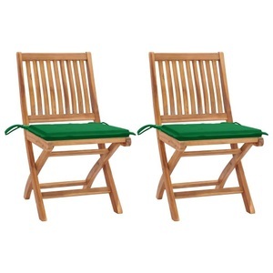 vidaXL, vidaXL Gartenstühle 2 Stk. mit Grünen Kissen Teak Massivholz