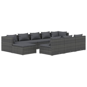 vidaXL, vidaXL 10-tlg. Garten-Lounge-Set mit Kissen Grau Poly Rattan, 