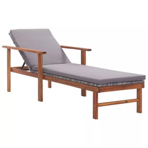 Diverse Hardware, Sonnenliege mit Auflage Poly Rattan Akazie Massivholz Grau, vidaXL Sonnenliege mit Auflage Poly Rattan Akazie Massivholz Grau