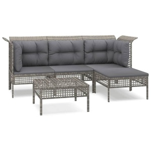 vidaXL, vidaXL 5-tlg. Garten-Lounge-Set mit Kissen Grau Poly Rattan, vidaXL 5-tlg. Garten-Lounge-Set mit Kissen Grau Poly Rattan
