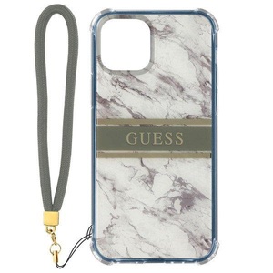 Guess, Guess - iPhone 13 Mini Hardcase Hülle Marble Strap (GUHCP13SKMABGR) - Weiss / Grau, Guess - Hülle Apple iPhone 13 Mini Marble Strap, Grau