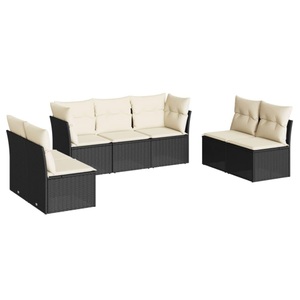 vidaXL, vidaXL 7-tlg. Garten-Sofagarnitur mit Kissen Schwarz Poly Rattan, vidaXL 7-tlg. Garten-Sofagarnitur mit Kissen Schwarz Poly Rattan