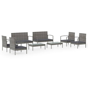 vidaXL, vidaXL 8-tlg. Garten-Lounge-Set mit Auflagen Poly Rattan Grau