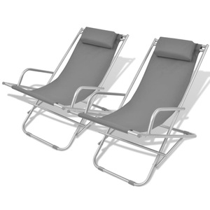 vidaXL, vidaXL Liegestühle 2 Stk. Stahl Grau, vidaXL Liegestühle 2 Stk. Stahl Grau