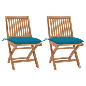 vidaXL, vidaXL Gartenstühle 2 Stk. mit Hellblauen Kissen Massivholz Teak
