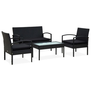 vidaXL, vidaXL 4-tlg. Garten-Lounge-Set mit Auflagen Poly Rattan Schwarz