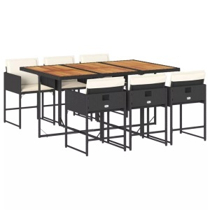 vidaXL, vidaXL 7-tlg. Garten-Essgruppe mit Kissen Schwarz Poly Rattan