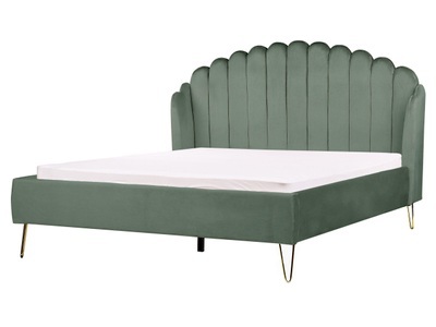 Beliani, Bett mit Lattenrost aus Samtstoff Retro AMBILLOU Bett mit Lattenrost aus Samtstoff Retro AMBILLOU