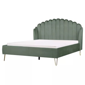 Beliani, Bett mit Lattenrost aus Samtstoff Retro AMBILLOU Bett mit Lattenrost aus Samtstoff Retro AMBILLOU