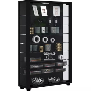 VCM, Holz Glas Vitrine Sammelvitrine Glasvitrine Schaukasten Standvitrine Lumo Mini Holz Glas Vitrine Sammelvitrine Glasvitrine Schaukasten Standvitrine Lumo Mini, VCM - Glasvitrine stehend | Vitrine Glas mit ESG-Sicherheitsglas Maße ca. H. 90 x B. 59 T. 18 cm Standvitrine Modern und platzsparend Glas, 59cm, Schwarz