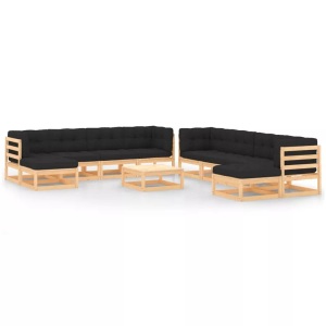 vidaXL, vidaXL 11-tlg. Garten-Lounge-Set mit Anthrazit Kissen Kiefernholz, vidaXL 11-tlg. Garten-Lounge-Set mit Kissen Massivholz Kiefer