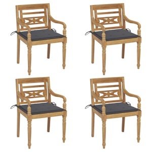 vidaXL, vidaXL Batavia-Stühle mit Kissen 4 Stk. Massivholz Teak, vidaXL Batavia-Stühle mit Kissen 4 Stk. Massivholz Teak