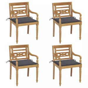vidaXL, vidaXL Batavia-Stühle mit Kissen 4 Stk. Massivholz Teak, vidaXL Batavia-Stühle mit Kissen 4 Stk. Massivholz Teak