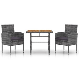vidaXL, vidaXL 3-tlg. Garten-Essgruppe Poly Rattan Grau, 