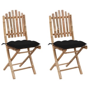 vidaXL, vidaXL Klappbare Gartenstühle 2 Stk. mit Kissen Bambus, vidaXL Klappbare Gartenstühle 2 Stk. mit Kissen Bambus