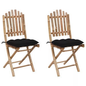 vidaXL, vidaXL Klappbare Gartenstühle 2 Stk. mit Kissen Bambus, vidaXL Klappbare Gartenstühle 2 Stk. mit Kissen Bambus
